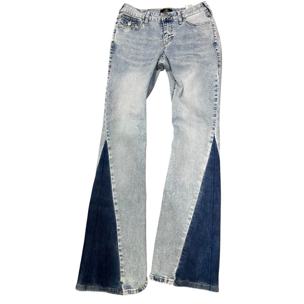 True Religion Jeans Joey NWT Y2K Mid Rise SZ 26 Patchwork Two Tone Flap Pockets